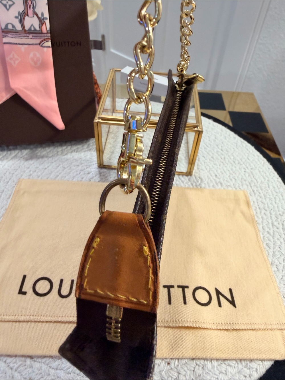Louis Vuitton Monogram Toiletry Bag with chain , LV dust bag & LV Box & Orage - Picture 6 of 16